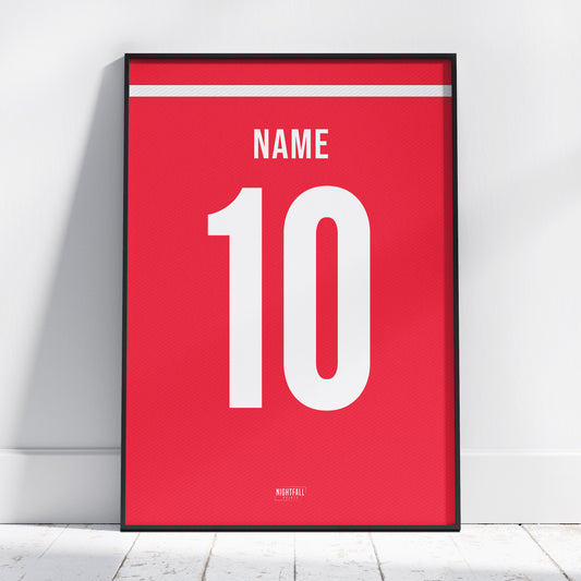 Personalised Football Shirt Poster - Red & White | Football | Poster